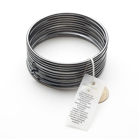 Black bangles with a Hematite bead Healing Bracelet (set of 10)