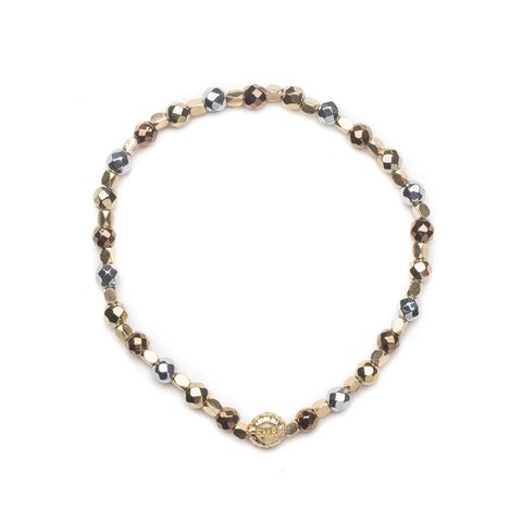 Metallic Gold Silver & Copper Hematite Healing Bracelet
