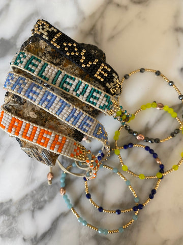 Beaded Friendship LAUGH band with amazonite bracelet