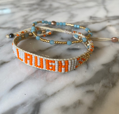 Beaded Friendship LAUGH band with amazonite bracelet