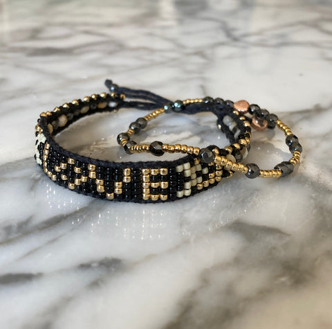 Beaded Friendship LOVE band with mother of pearl & hematite bracelet