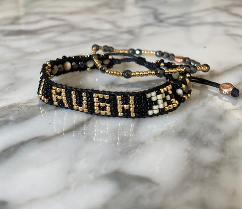 Beaded Friendship LAUGH band with amazonite bracelet