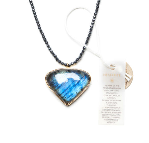 Labradorite pendant on black Hematite healing necklace - SOLD OUT (Dec 5th 4pm)