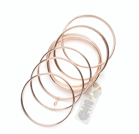 Rose Gold bangles with a Hematite bead Healing Bracelet (set of 10)