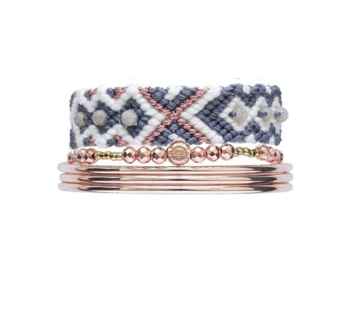 Friendship band grey & Bangles stack - rose gold