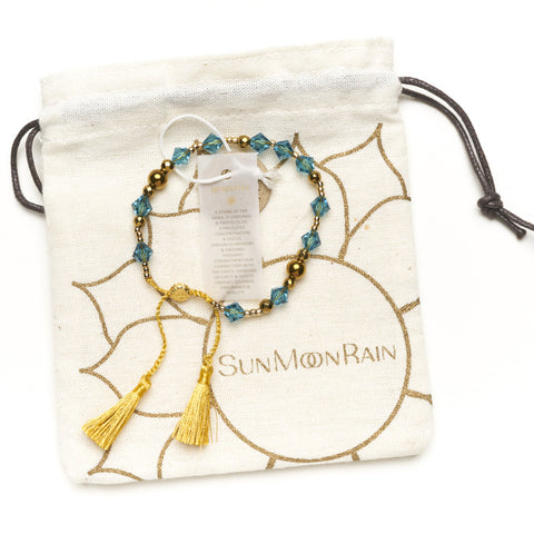 Swarovski Light Blue Crystal & Gold Hematite Healing Bracelet