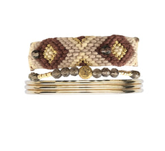 Friendship band beige & Bangles stack - yellow gold